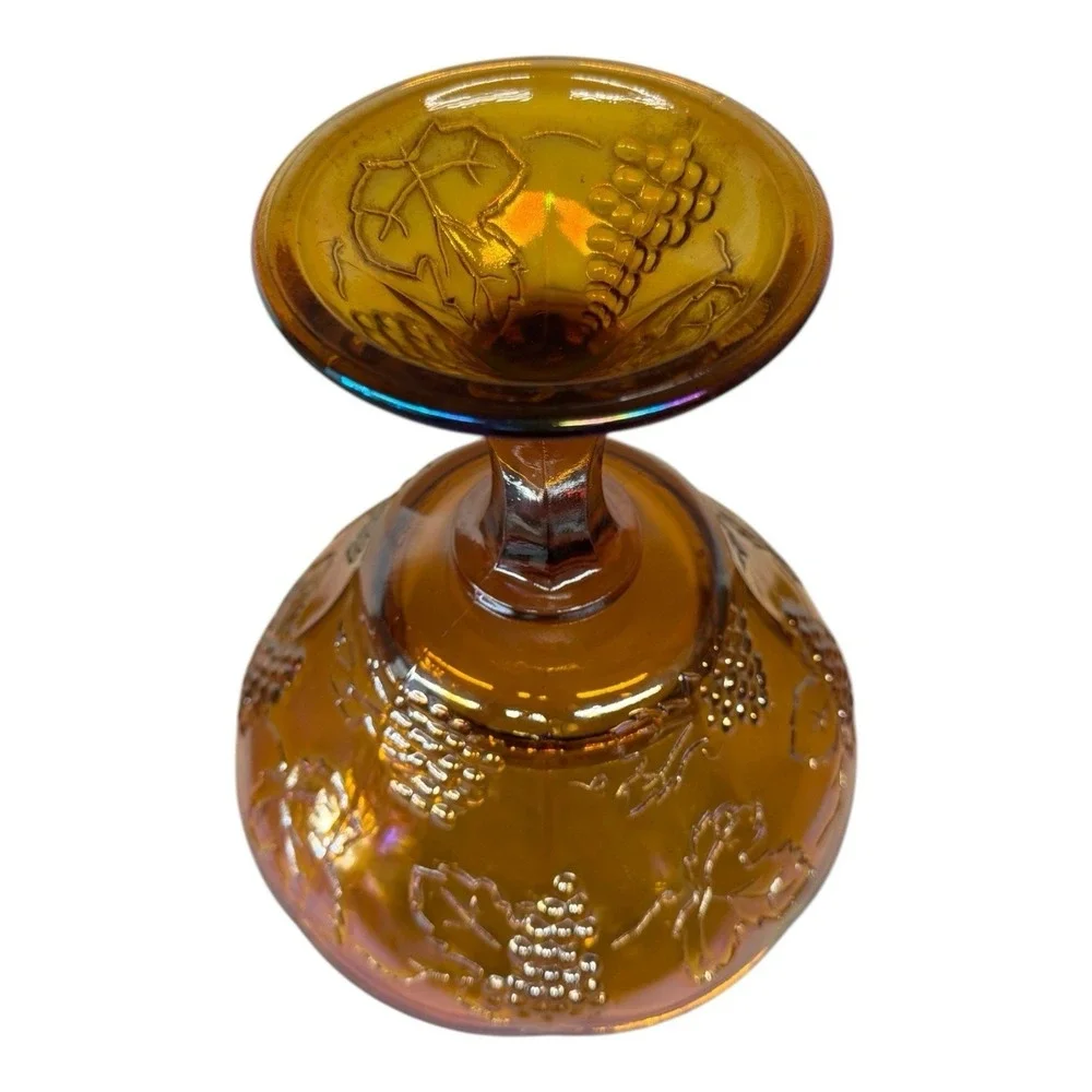 Indiana Glass Harvest Grape Compote Marigold Carnival Glass Wedding Bride's Bowl